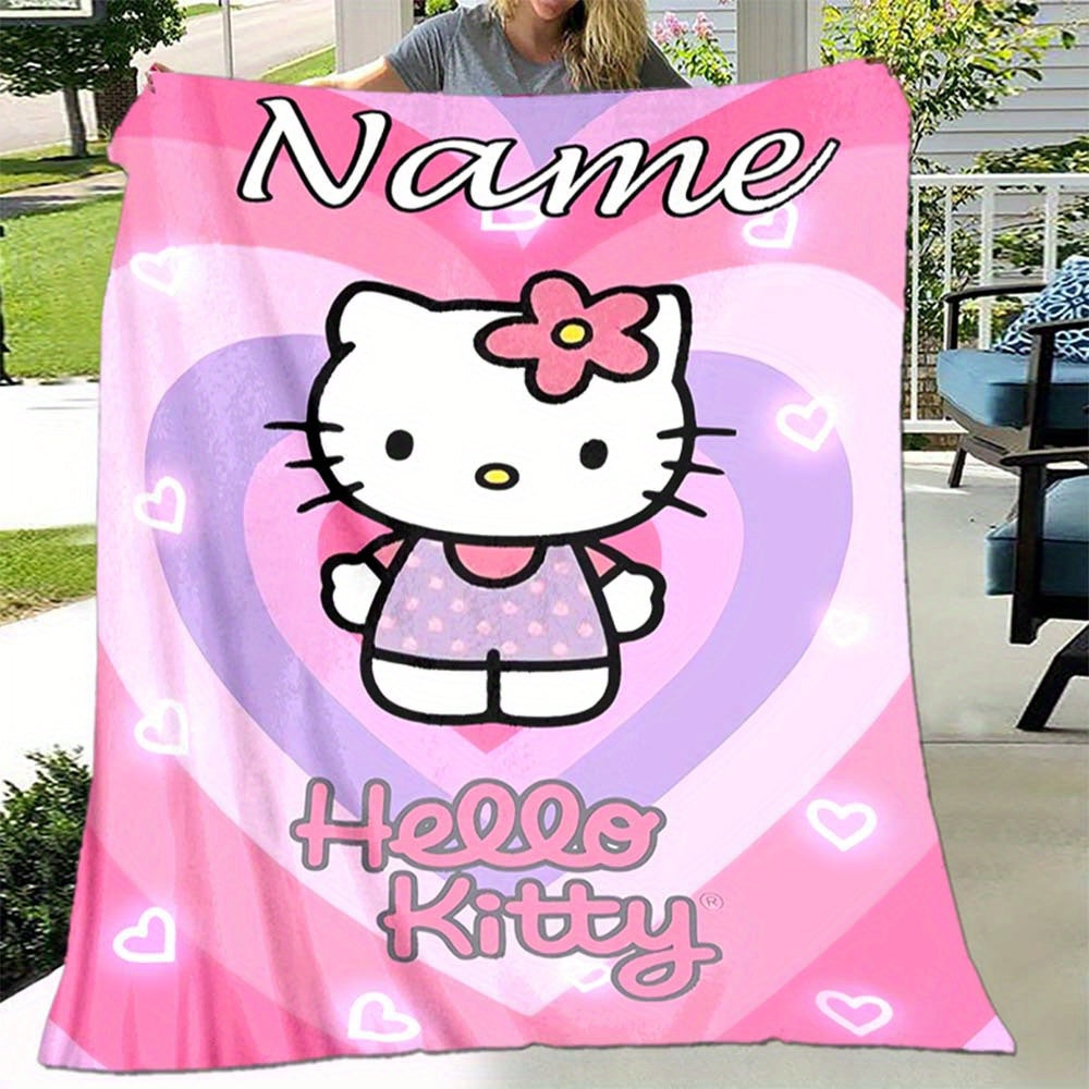 Soft and cozy all-season Hello Kitty Pink Flannel Blanket customized with your name - perfect for sofa, bed, office or camping. Makes an ideal holiday gift for any Sanrio fan.