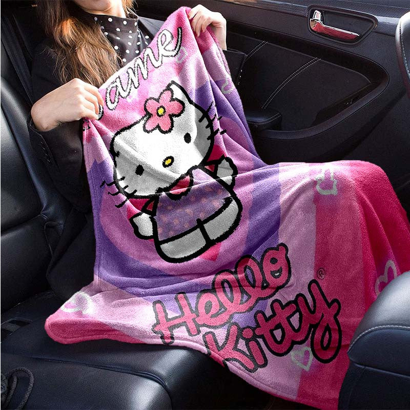 Soft and cozy all-season Hello Kitty Pink Flannel Blanket customized with your name - perfect for sofa, bed, office or camping. Makes an ideal holiday gift for any Sanrio fan.