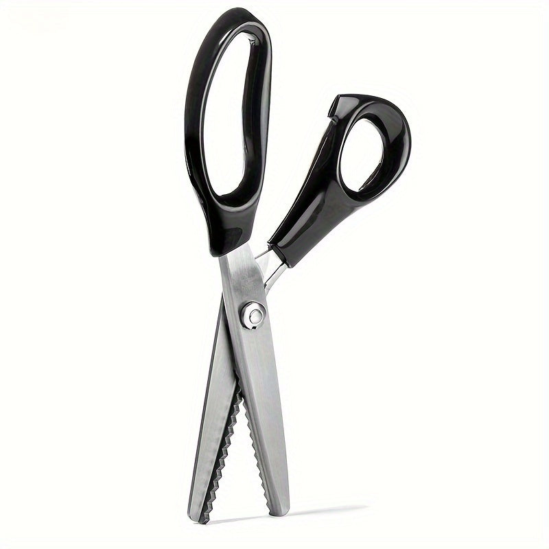 Stainless steel pinking shears with serrated edge for fabric and craft. Comfort grip handle for right & left-hand use, age 14+.