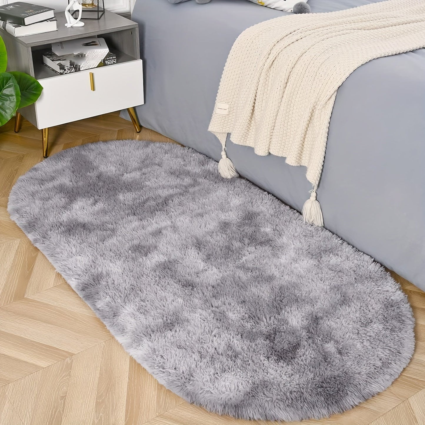 Elegant Grey Oval Tie-Dye Area Rug - Yumshoq, sirpanmaydigan polyesterdan tayyorlangan, yotoqxona, yashash xonasi, kirish joyi yoki yo'lak uchun mukammal - Tozalash oson, yengil, zamonaviy uy bezak elementi, yashash xonasi gilami.