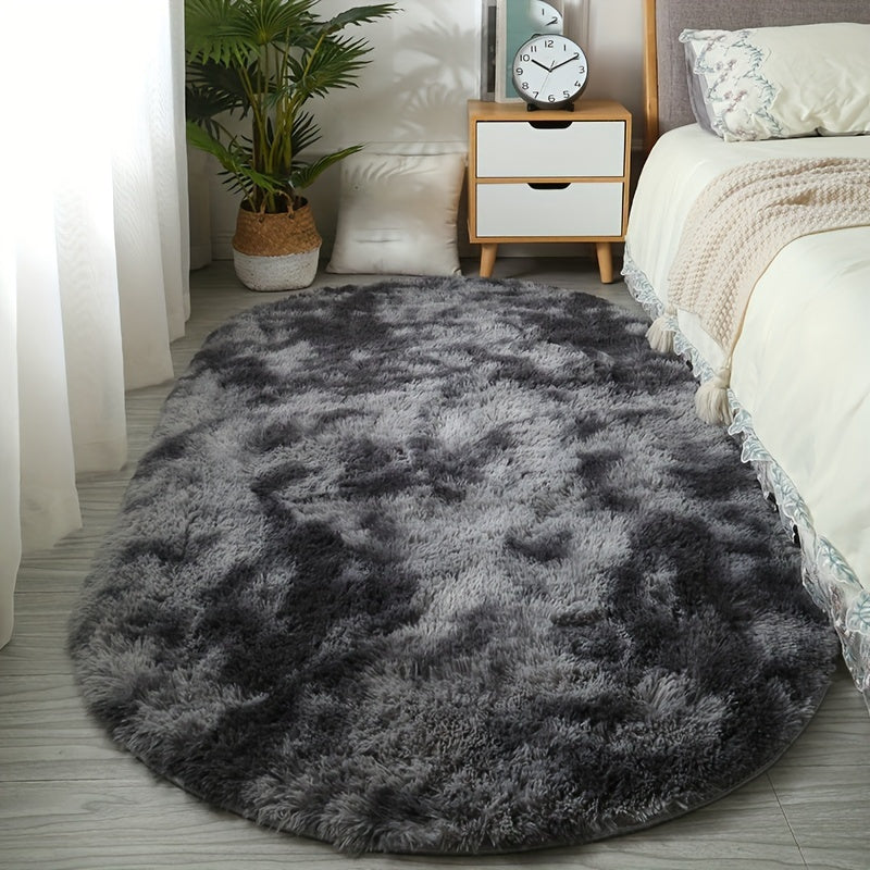 Elegant Grey Oval Tie-Dye Area Rug - Yumshoq, sirpanmaydigan polyesterdan tayyorlangan, yotoqxona, yashash xonasi, kirish joyi yoki yo'lak uchun mukammal - Tozalash oson, yengil, zamonaviy uy bezak elementi, yashash xonasi gilami.