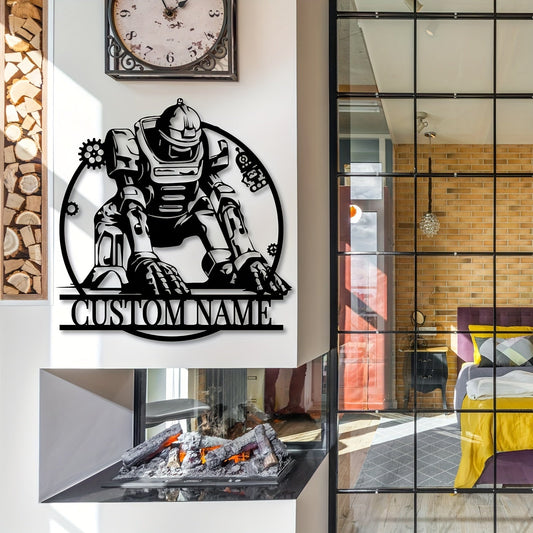 Personalized Geometric Robot Metal Wall Art - Sleek Black Design, Interchangeable Fantasy-Inspired Decoration for Home or Office, Ideal Father's Day Present