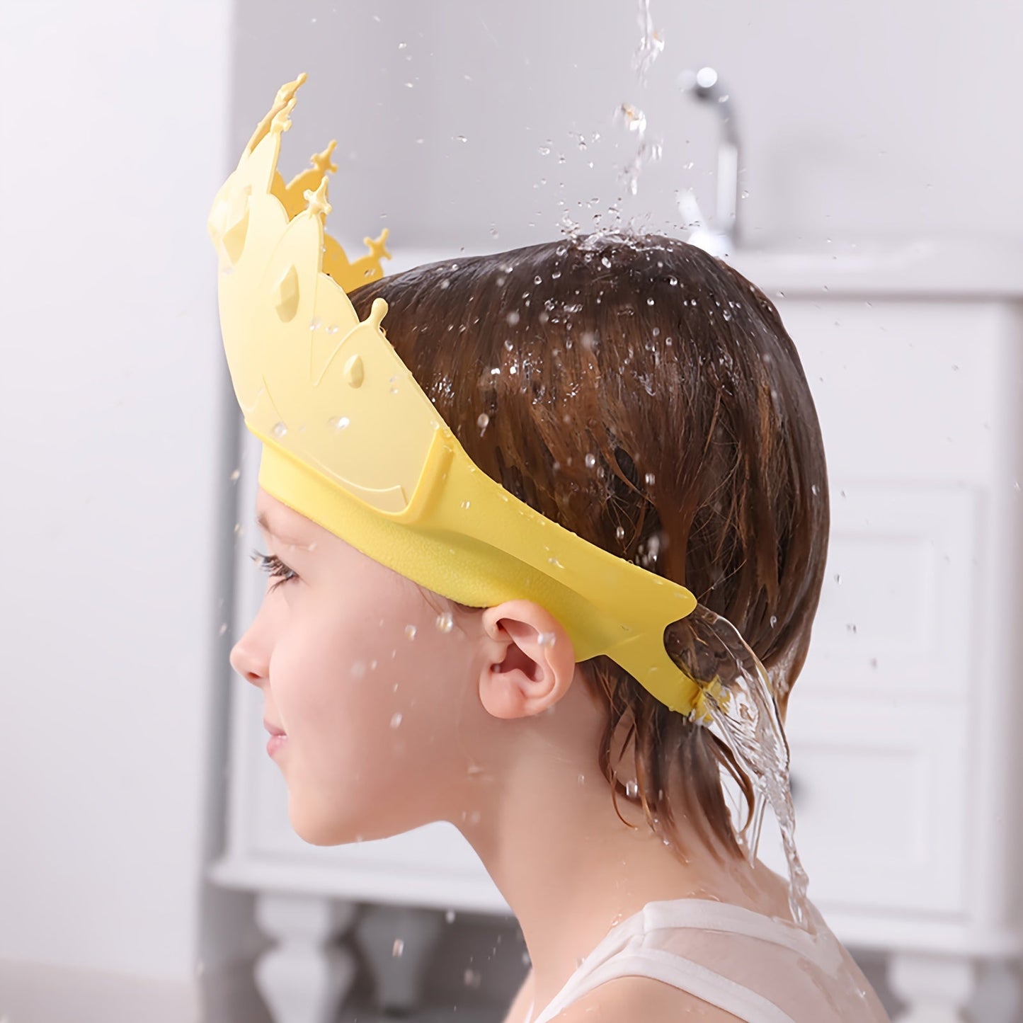 Kid's Splash Guard Hat Made of Soft Silicone - Waterproof Ear Protection for a Clean Bath Time Experience, Simple to Put On, Great for Delicate Ears, Yellow Color