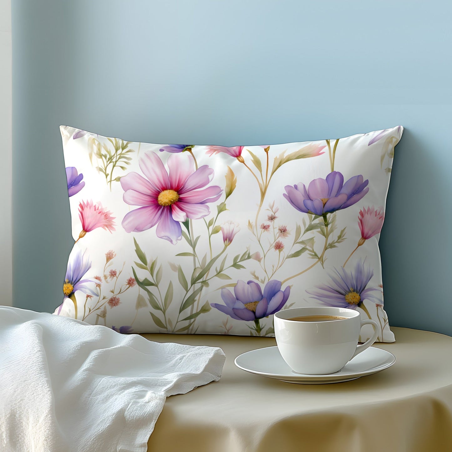 Luxurious Floral Pillowcase with Soft and Skin-Friendly Fabric - 3D Digital Print, Made from Natural Fibers, Envelope Closure, Machine Washable for Bedroom, Guest Room, or Hotel Decor