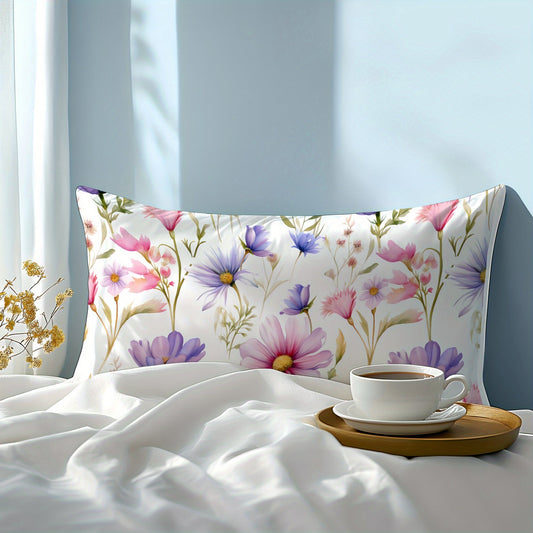 Luxurious Floral Pillowcase with Soft and Skin-Friendly Fabric - 3D Digital Print, Made from Natural Fibers, Envelope Closure, Machine Washable for Bedroom, Guest Room, or Hotel Decor