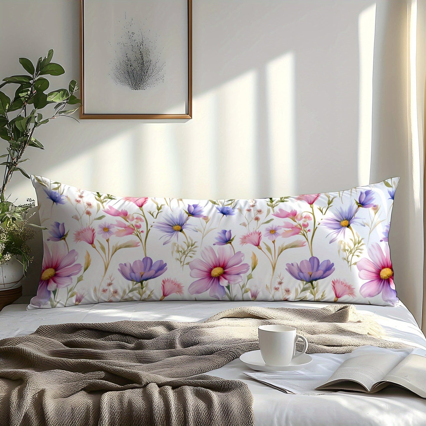 Luxurious Floral Pillowcase with Soft and Skin-Friendly Fabric - 3D Digital Print, Made from Natural Fibers, Envelope Closure, Machine Washable for Bedroom, Guest Room, or Hotel Decor