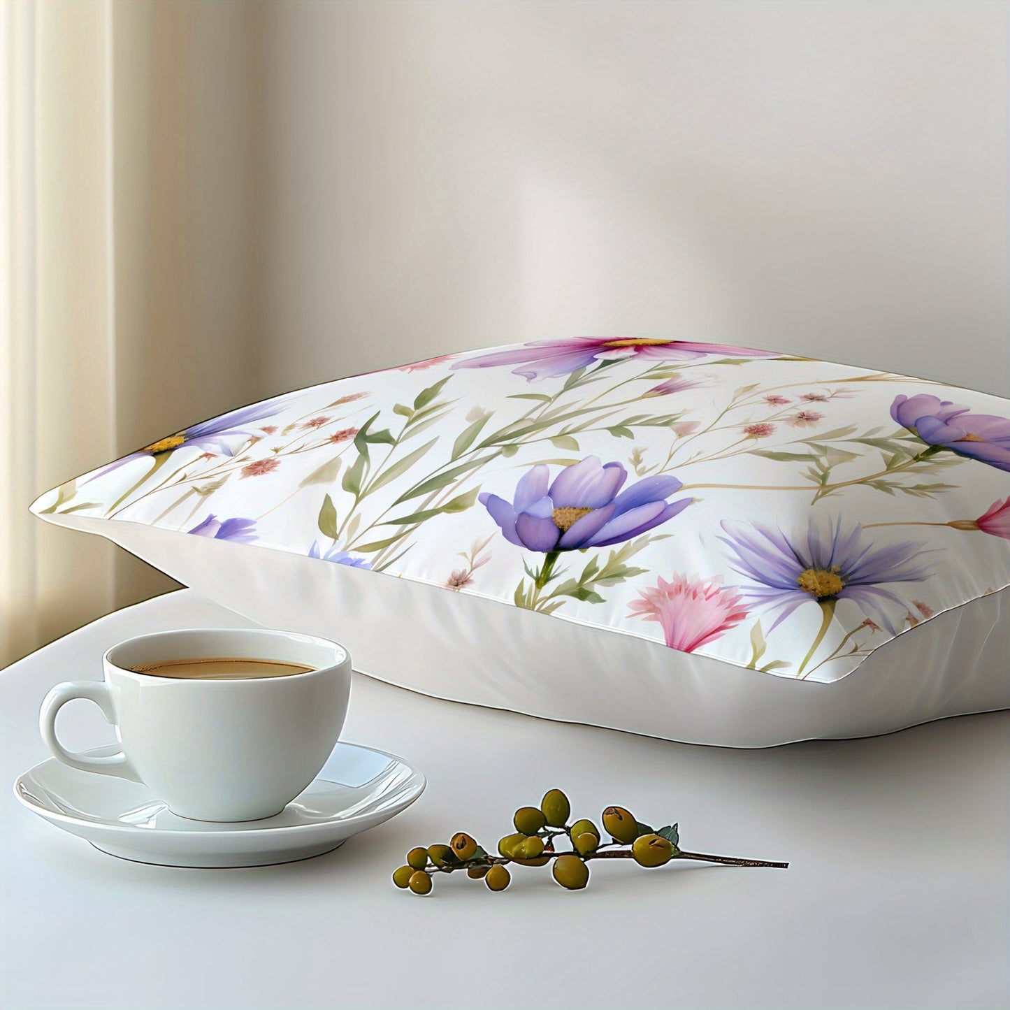 Luxurious Floral Pillowcase with Soft and Skin-Friendly Fabric - 3D Digital Print, Made from Natural Fibers, Envelope Closure, Machine Washable for Bedroom, Guest Room, or Hotel Decor