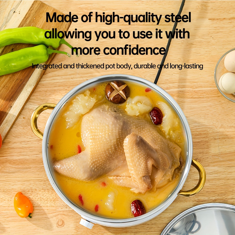 Stainless Steel Cookware Set includes 5 pieces with Lids, Dual Handles, Durable Thickened Pots for Home and Restaurant Use. Perfect for Broth, Hot Pot, Noodles, Pasta, Seafood. Sizes: 18.01 cm, 19.99 cm, 22.0 cm, 24.0 cm, 26.01 cm.