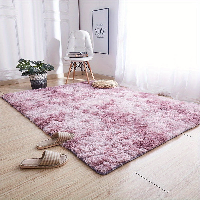 Rectangular Soft Tie-Dye Shag Area Rug - Hand Washable Polyester Carpet for Bedroom, Balcony, and Bathroom Decor