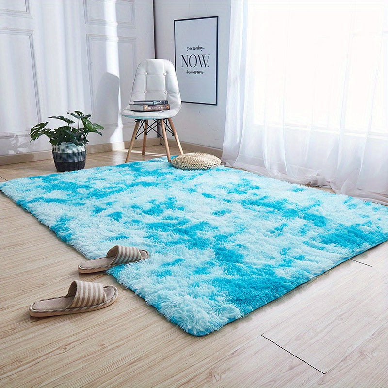 Rectangular Soft Tie-Dye Shag Area Rug - Hand Washable Polyester Carpet for Bedroom, Balcony, and Bathroom Decor