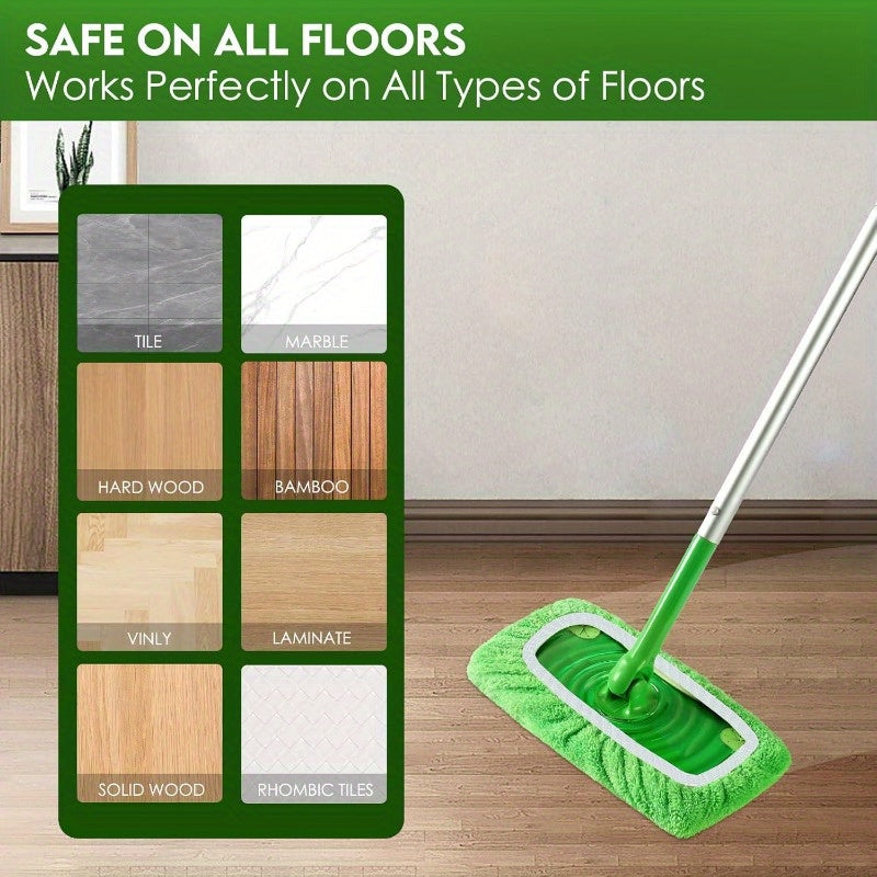 This package includes five reusable microfiber mop pads designed for use with a sweeper mop. The set includes dry sweeping cloths and wet mopping cloths for effective household cleaning. These washable wet pads are ideal for mopping floors, and please