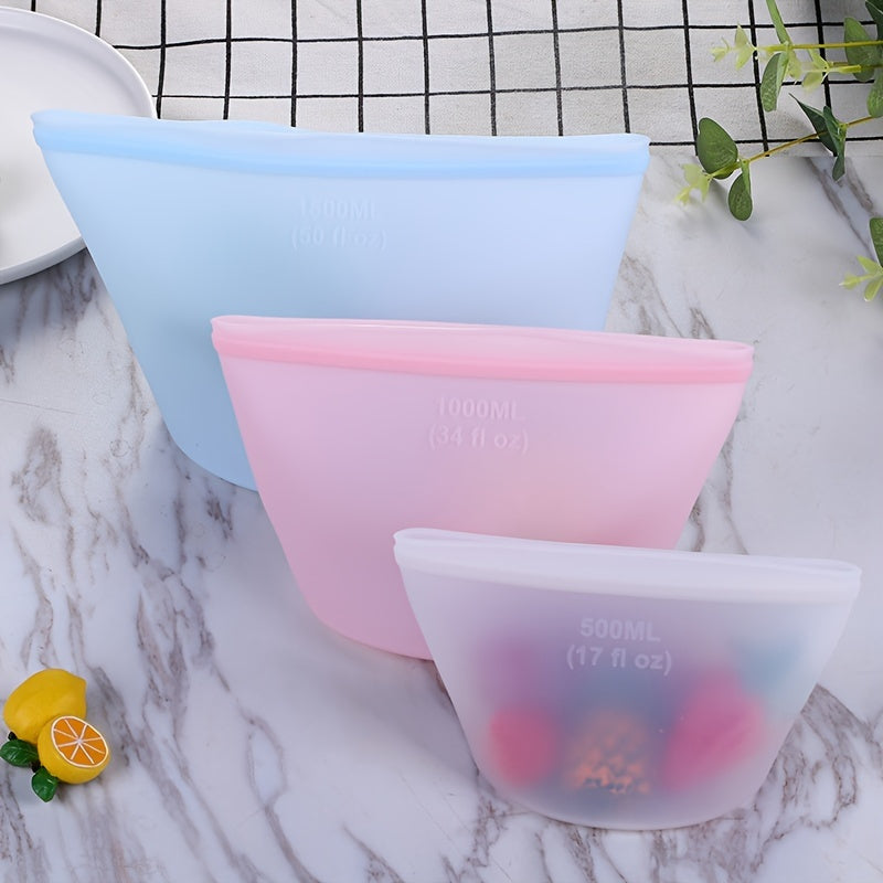 Silicone Food Storage Bags, Free from BPA - Safe for Microwave, Dishwasher, and Fridge Use - Ideal for Preserving Food and Keeping your Kitchen Organized