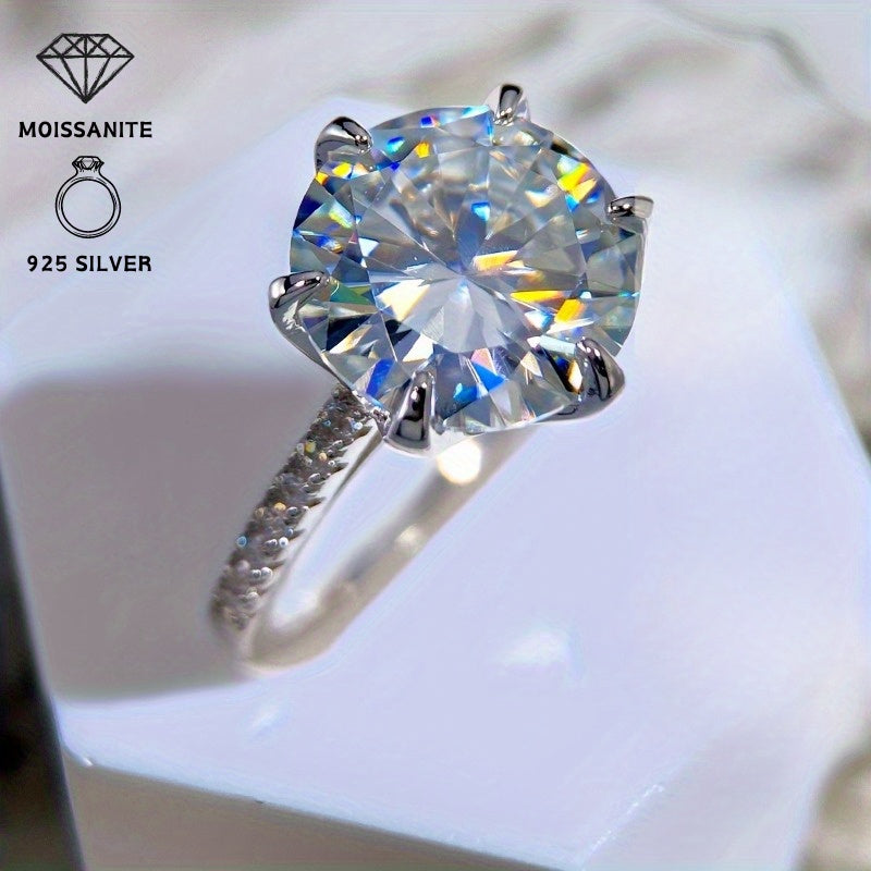 Sophisticated and elegant 10 Ct Moissanite Solitaire Engagement Ring crafted in 925 Sterling Silver with 18K Golden Plating. Features a stunning six prong setting, ideal for weddings and parties. This sophisticated bridal jewelry gift is suitable for all