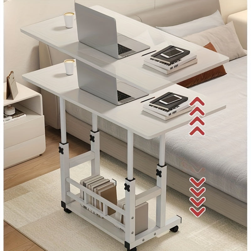 Folding Desk with Wheels and Adjustable Height, Featuring Storage Shelf - Ideal for Bedroom, Living Room, or Outdoor Office Spaces