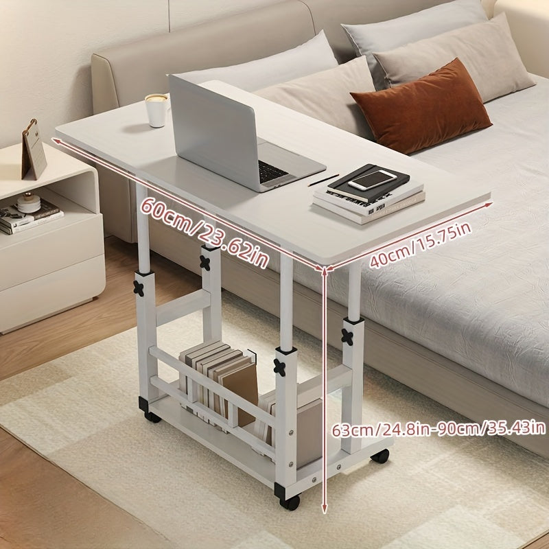 Folding Desk with Wheels and Adjustable Height, Featuring Storage Shelf - Ideal for Bedroom, Living Room, or Outdoor Office Spaces