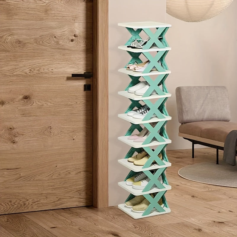 9-Tier Foldable Shoe Rack Made of Sturdy Plastic - Space-Saving Floor Organizer for Entryway, Bedroom, Living Room & Dorm