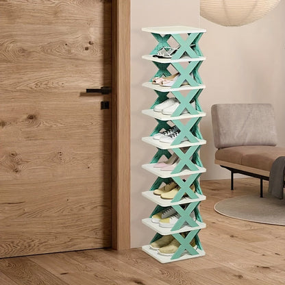 9-Tier Foldable Shoe Rack Made of Sturdy Plastic - Space-Saving Floor Organizer for Entryway, Bedroom, Living Room & Dorm