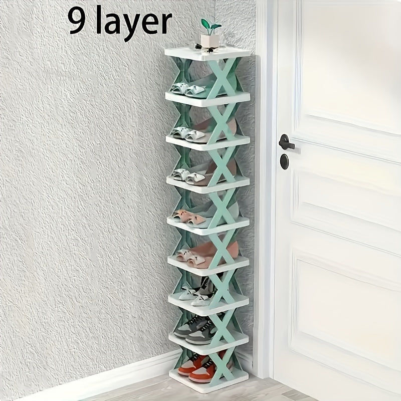 9-Tier Foldable Shoe Rack Made of Sturdy Plastic - Space-Saving Floor Organizer for Entryway, Bedroom, Living Room & Dorm