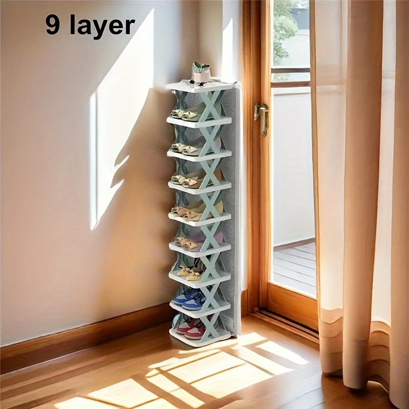 9-Tier Foldable Shoe Rack Made of Sturdy Plastic - Space-Saving Floor Organizer for Entryway, Bedroom, Living Room & Dorm