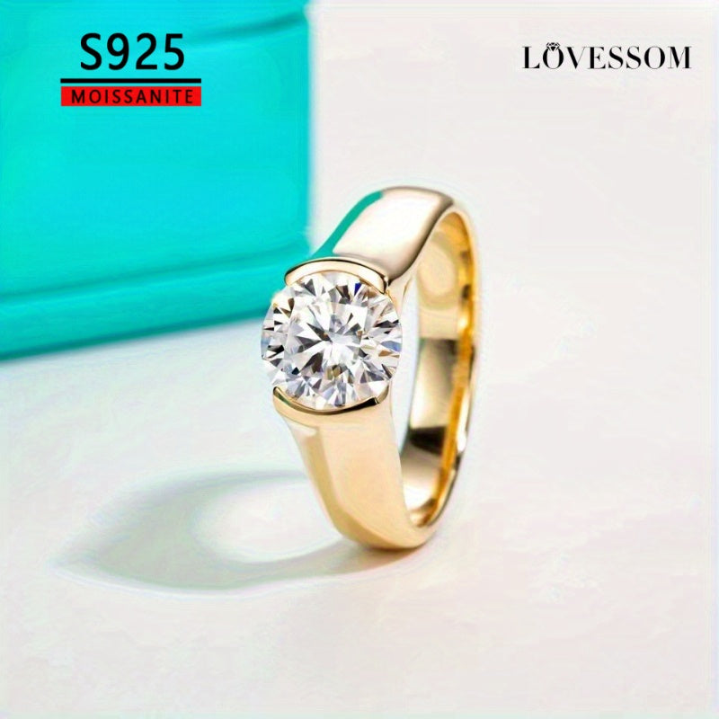 Vintage Boho Style Moissanite Engagement Ring, LOVESSOM - Available in 2ct/3ct, 925 Sterling Silver with Golden Finish, Ideal for Weddings, Parties, and Retro Bohemia Style