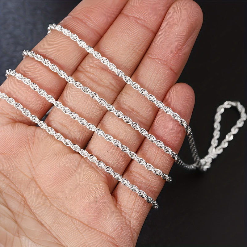 925 Sterling Silver Twisted Rope Chain Necklace and Bracelet Set, Includes 2 Pieces, Elegant Classic Style, No Stones, Plated Jewelry Ideal for Women, Perfect for Daily Wear or Gifting