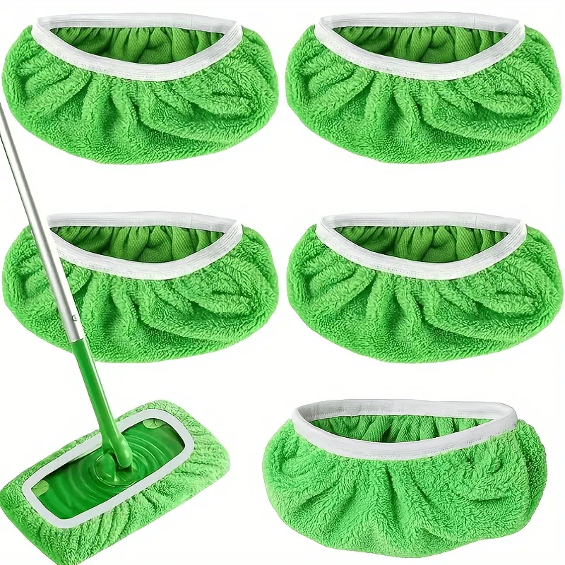 This package includes five reusable microfiber mop pads designed for use with a sweeper mop. The set includes dry sweeping cloths and wet mopping cloths for effective household cleaning. These washable wet pads are ideal for mopping floors, and please