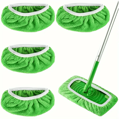 The package includes 4 reusable mop replacement pads made of durable flat floor cloth material. These washable pads have a high dirt and water absorption rate, making them suitable for both dry and wet use. Easy to clean, these replacement pads are