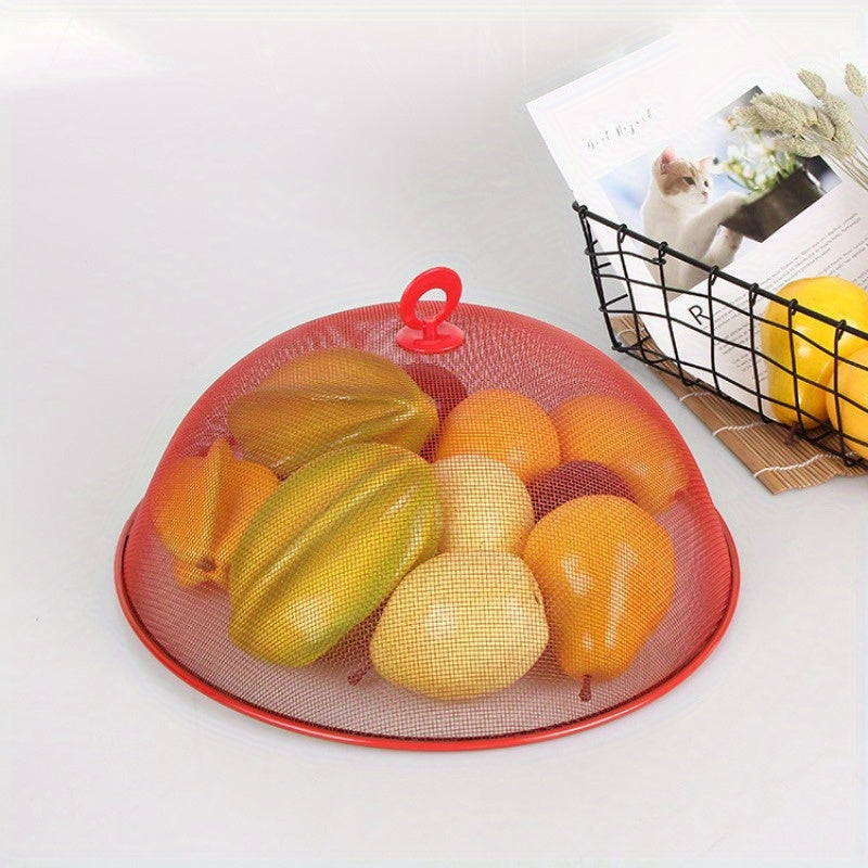 Mesh food cover made of stainless steel for use on indoor and outdoor tables, ideal for kitchen storage and organization. Can also be used as a lid for canister containers and other kitchen accessories.