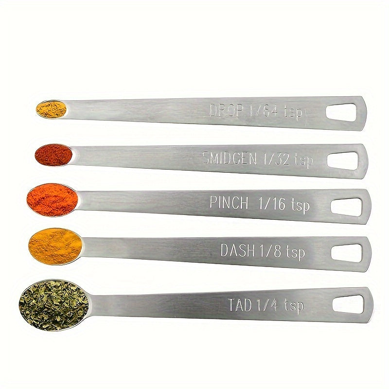 Set of 5 Mini Stainless Steel Measuring Spoons, Perfect for Seasoning, Coffee, and Cooking, Food-Safe Utensils with Durable and Compact Design, Must-Have Kitchen Tools