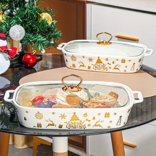 Christmas Ceramic Stockpot with Lid - Set of 1, Perfect for Holiday Cooking, Durable and Heat-Resistant Cookware for Soups, Stews, and Casseroles, Ideal for Festive Entertaining