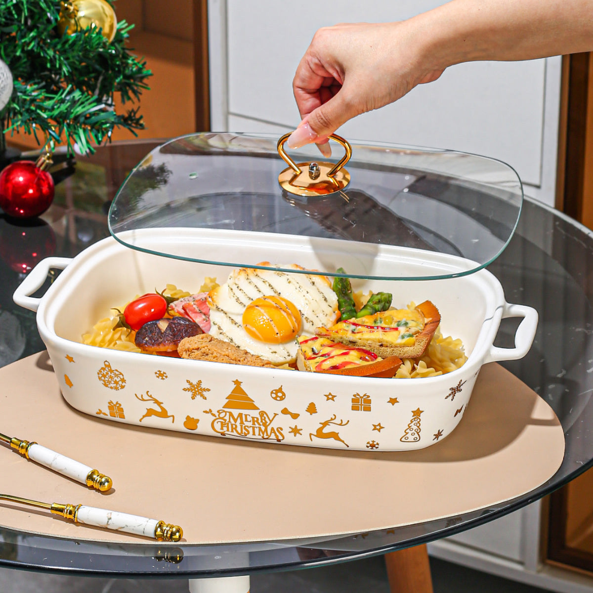 Christmas Ceramic Stockpot with Lid - Set of 1, Perfect for Holiday Cooking, Durable and Heat-Resistant Cookware for Soups, Stews, and Casseroles, Ideal for Festive Entertaining