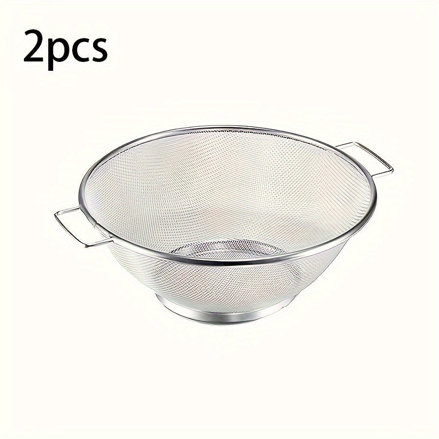 Set of Two Stainless Steel Kitchen Strainers - Sturdy Baskets for Draining Fruits, Vegetables, and Washing Rice in the Kitchen