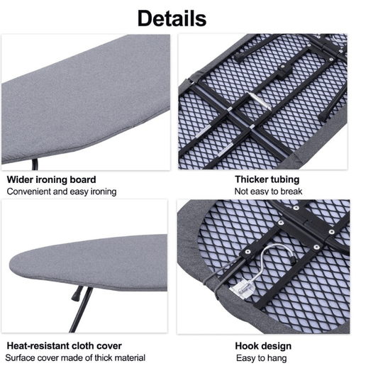 Folding Ironing Board with Compact Metal and Plastic Tabletop Design, Telescopic, Space-Saving, Durable for Home and Dorm Use, includes Storage Stand