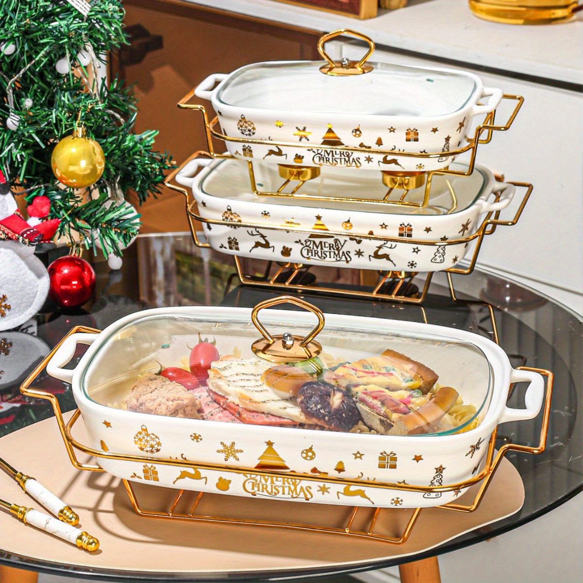 Christmas Ceramic Stockpot with Lid and Iron Stand - Ideal Cookware for Parties and Home Cooking