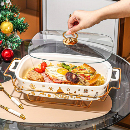 Christmas Ceramic Stockpot with Lid and Iron Stand - Ideal Cookware for Parties and Home Cooking