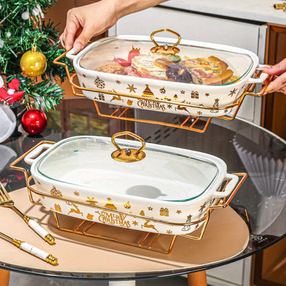 Christmas Ceramic Stockpot with Lid and Iron Stand - Ideal Cookware for Parties and Home Cooking