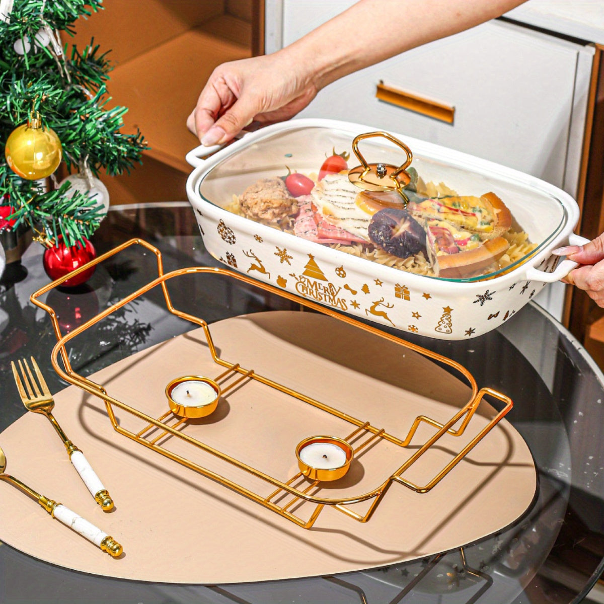 Christmas Ceramic Stockpot with Lid and Iron Stand - Ideal Cookware for Parties and Home Cooking