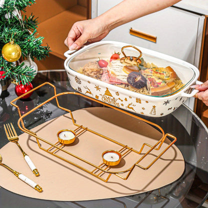 Christmas Ceramic Stockpot with Lid and Iron Stand - Ideal Cookware for Parties and Home Cooking