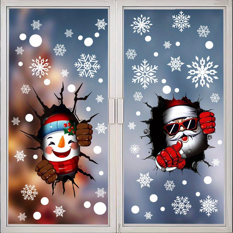 Three-dimensional Santa Claus, snowman, and elk stickers for Christmas decorations. These static electricity stickers can be applied to windows and glass surfaces, featuring snowflakes for a festive touch at Christmas parties.