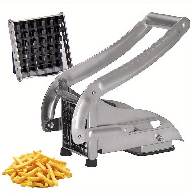 Non-Electric Stainless Steel French Fry Cutter and Vegetable Dicer with Comfort Handle, Perfect for Making Potato Chips, Cucumber and Carrot Sticks in the Kitchen.