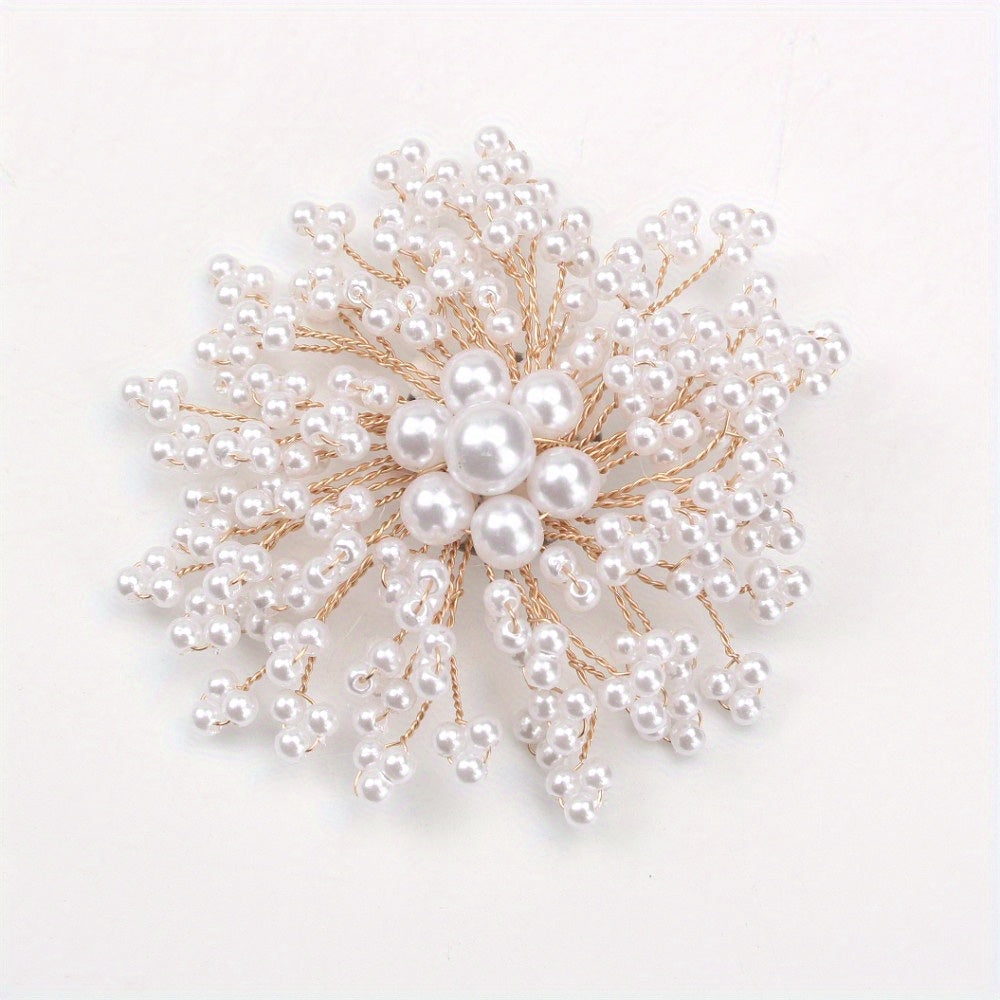 Stylish and luxurious rhinestone and pearl brooch with a unique irregular shape. This upscale fashion statement pin is perfect for coats, weddings, parties, and makes a beautiful gift.