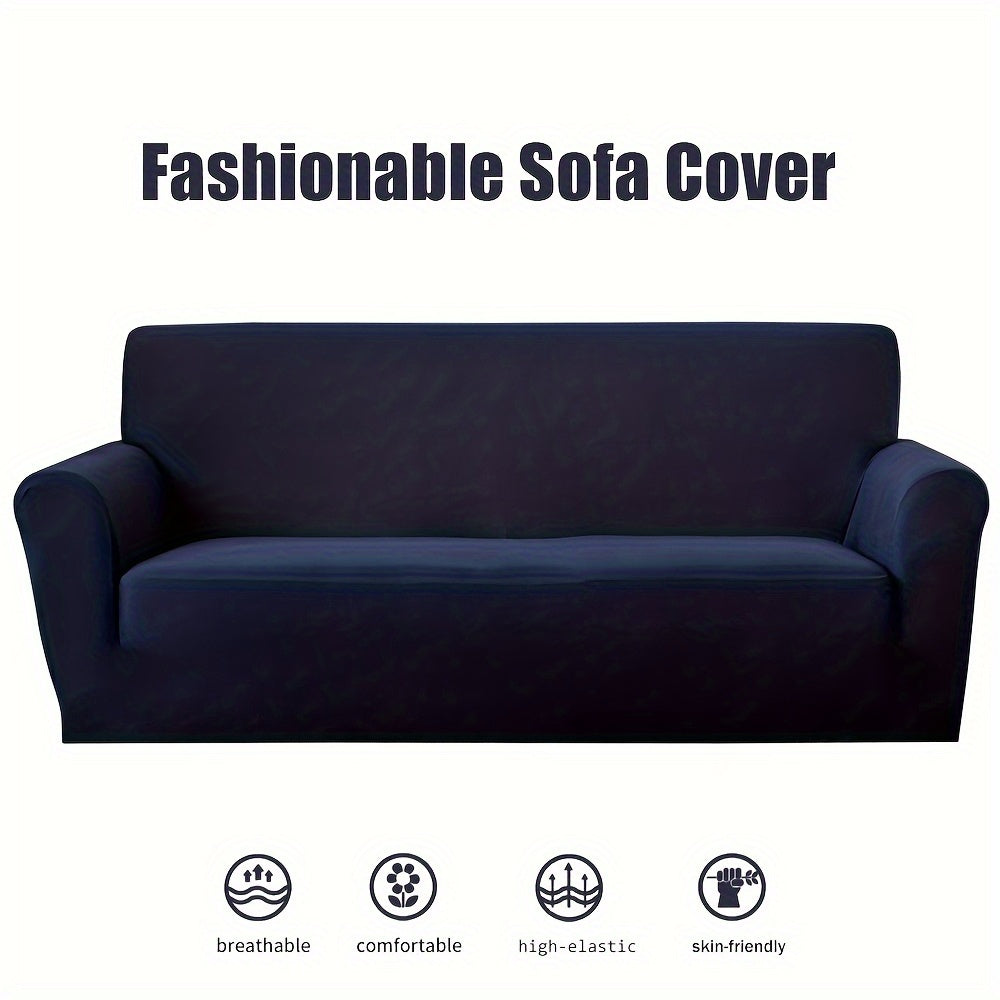 Durable sofa slipcover made from stretchy polyester and spandex blend. Fits single, double, triple, and quad sofas. Resistant to cat scratches with tie closure for easy fitting. Enhances home decor.