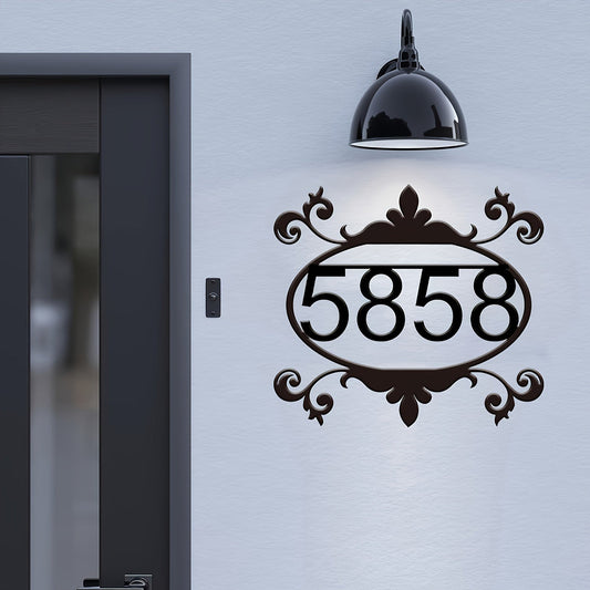 Vintage Metal House Number Sign with Customizable Design - Simple Installation Wall-Mounted Address Plaque for Home, Office, or Garden Decoration in Black.