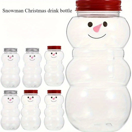 5 Frosty Plastic Snowman Bottles - 500ml, Lightweight, Versatile Beverage Containers with Leak-Proof Lid for Various Drinks such as Milk, Juice, and More