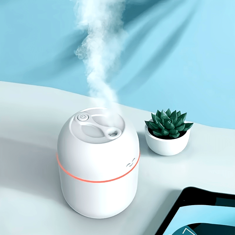 Compact USB-powered facial steamer for home, office, and car use. Can be used in various rooms, operates at low voltage, made of durable plastic.