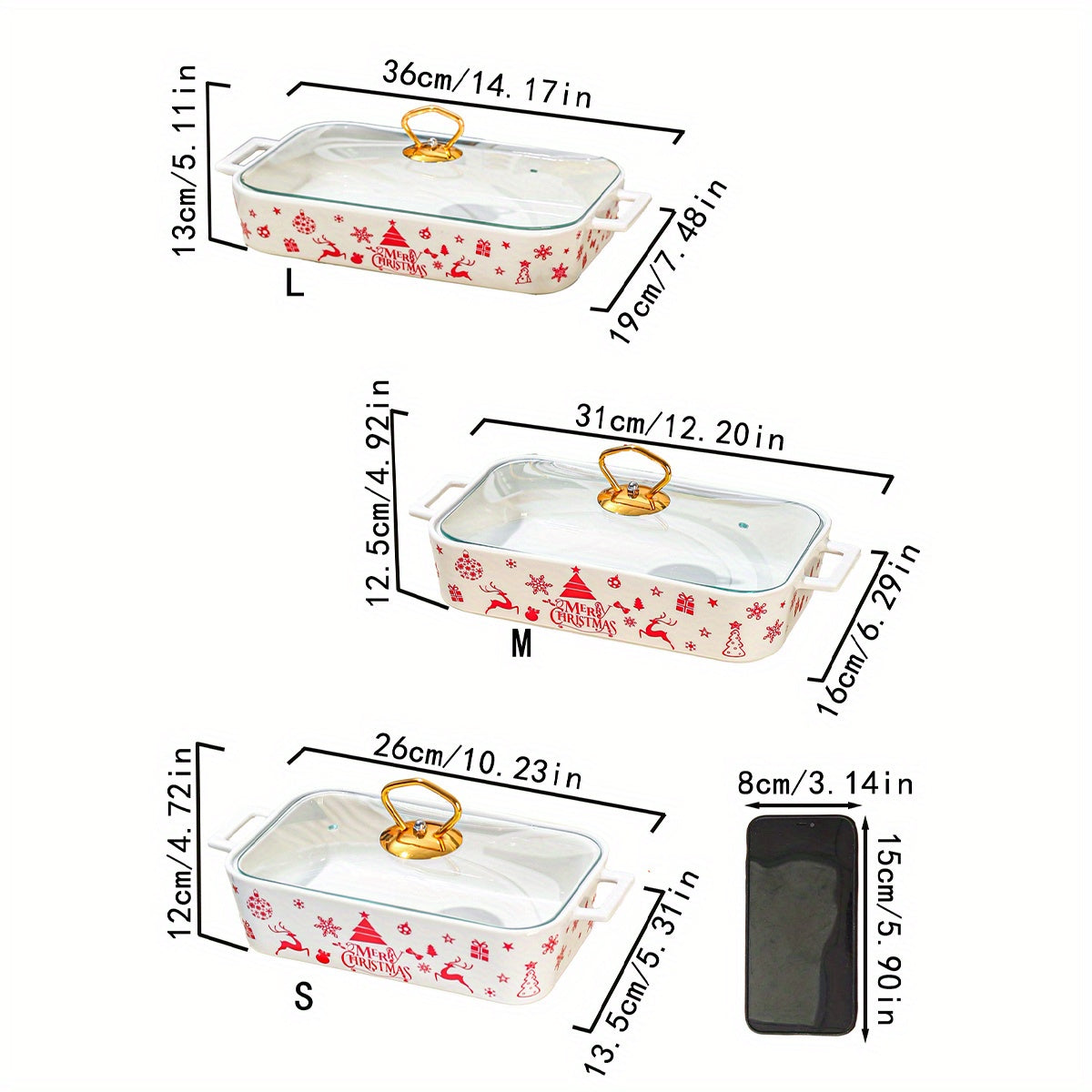 1 piece, set of 3 Christmas ceramic plates for party, home kitchen tableware. Includes soup pot, casserole baking pan, thermal pot, and cooking pot with lid.