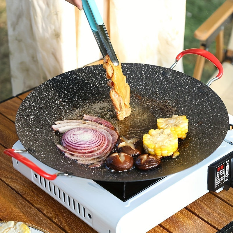 High-quality Korean BBQ Grill Pan - PFOA-Free, Non-Stick & Scratch-Resistant Coating with Heat-Resistant Handle for Gas & Ceramic Stoves - Perfect for Indoor and Outdoor Cooking, Circular Griddle with Anti-Scald Handle