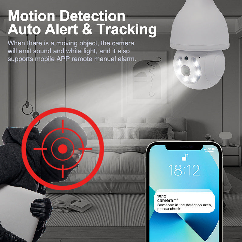 Experience top-of-the-line surveillance with the Teruhal 1080p HD Smart Bulb Camera. Featuring auto tracking, Wi-Fi connectivity, full color night vision, and two-way audio, this camera provides unmatched home security. With motion detection capabilities