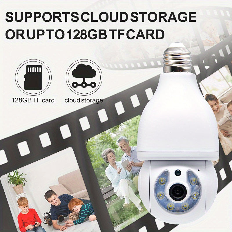 Upgrade your home security with the Teruhal HD E27 Light Bulb Camera featuring auto-tracking, full color night vision, and 2-way audio. This WiFi-enabled camera is compatible with smartphones and makes a perfect gift for Easter or Christmas (Cloud