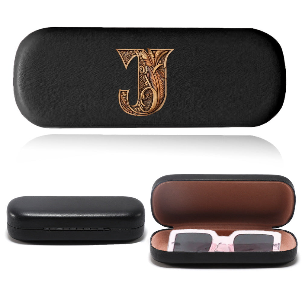 Chic Wood Art Letters Print Glasses Case - Sturdy, Pressure-Resistant Eyewear Holder with Zipper - Compact Travel Organizer for Women, Perfect for Back to School